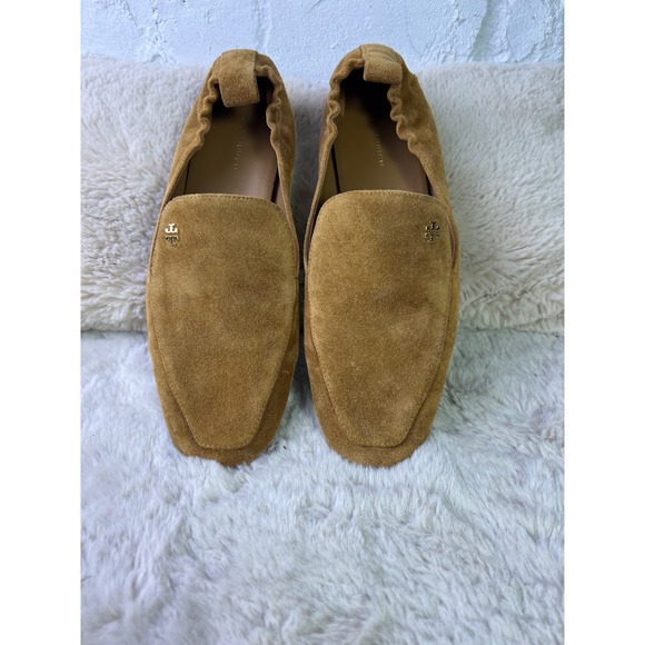 Tory Burch Suede Loafers Tan Brown Scrunch Back Square Toe Flats Shoes Size 8 - Picture 2 of 8